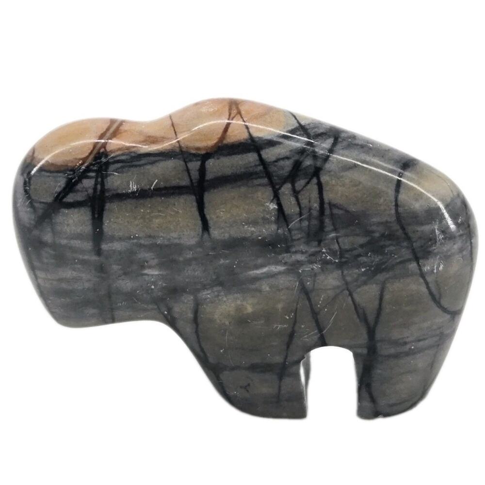 Vintage Picasso Marble Jasper Stone Buffalo Bison Fetish Stone 2.75 Inch